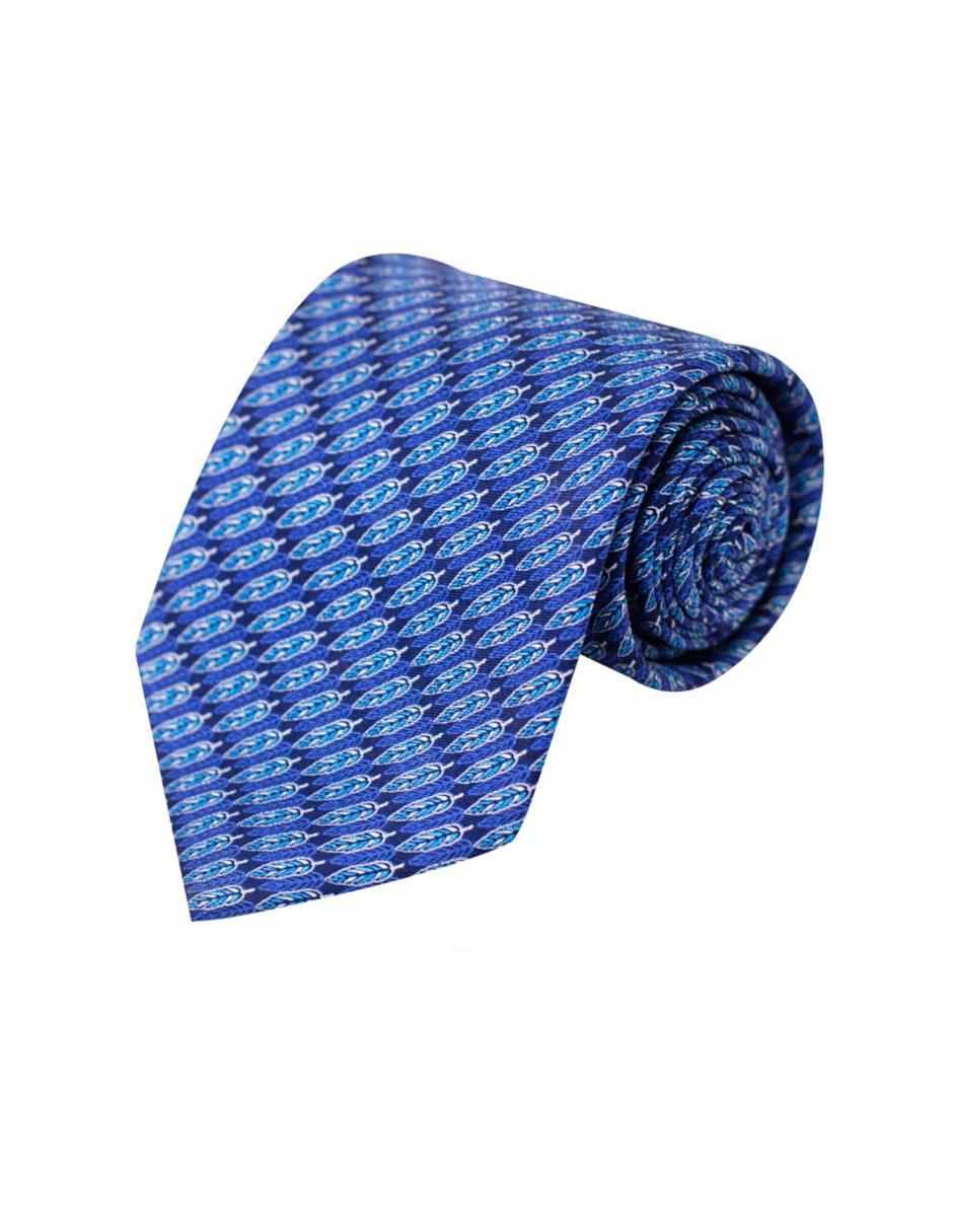 Corbata Pineda Covalin regular seda azul marino con diseño gráfico 1