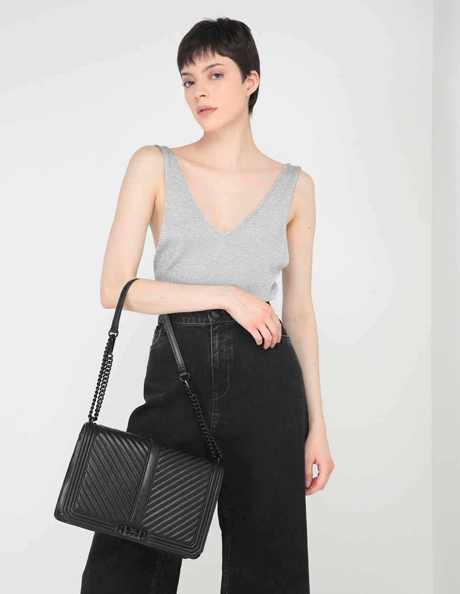 Bolsa flap de piel para mujer