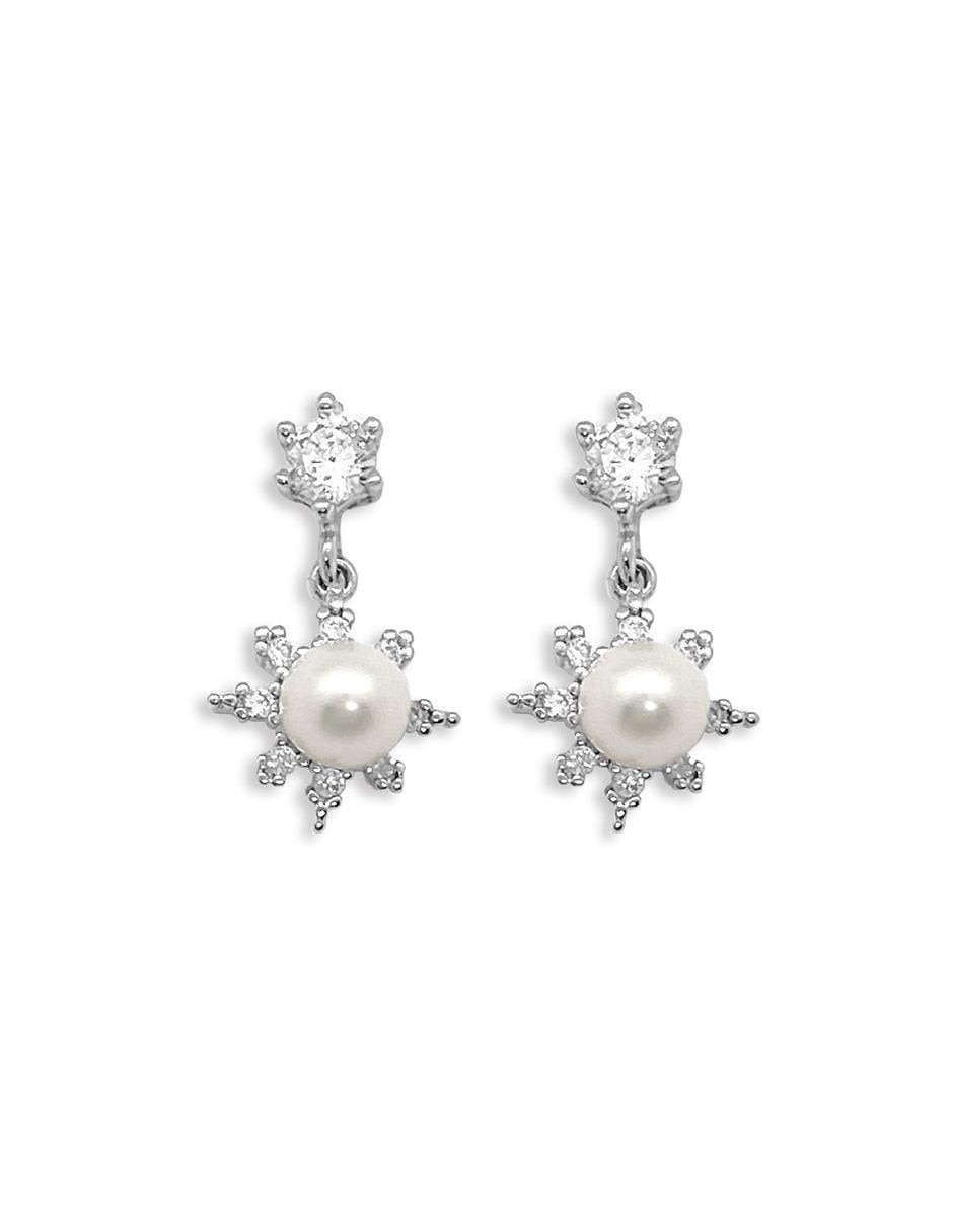 Aretes de estrella con acabado baño de rodio