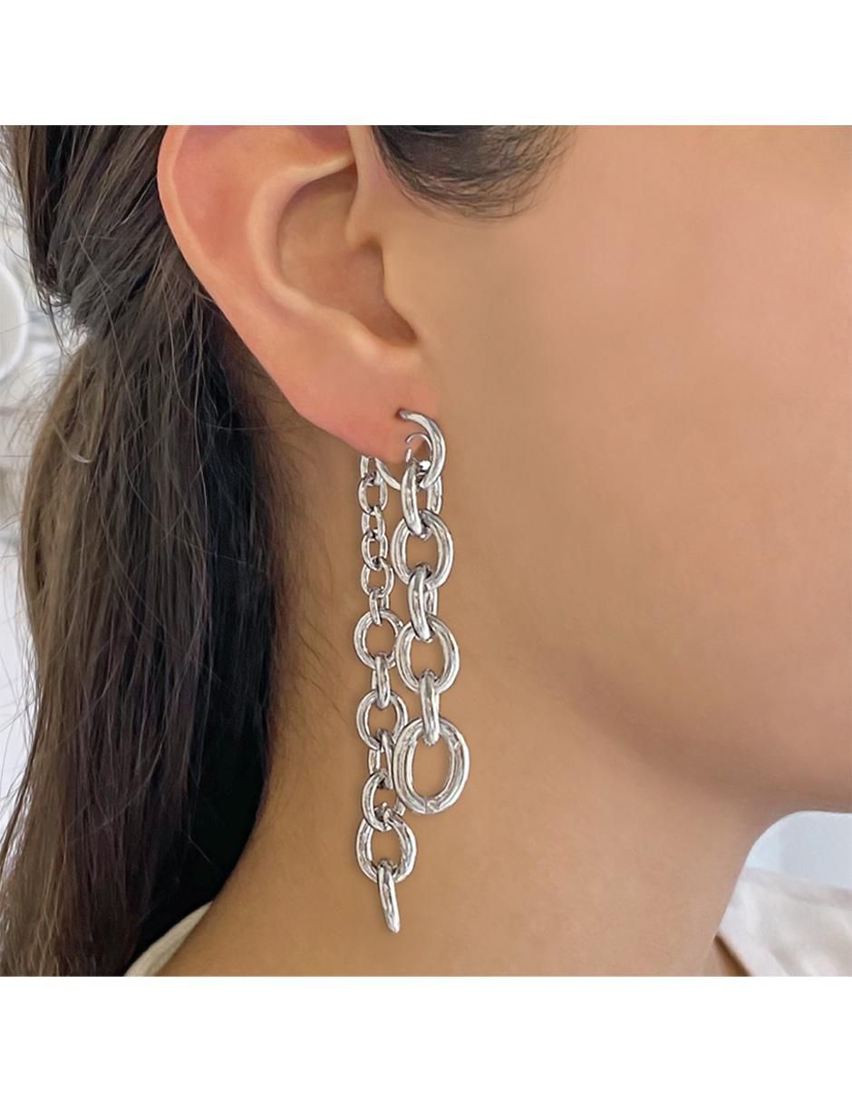 Aretes de cadena con acabado baño de rodio