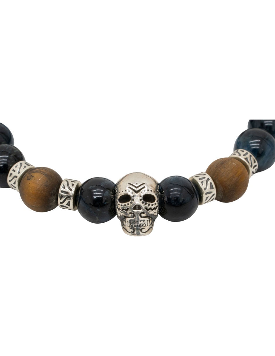 Pulsera Pineda Covalin de plata con ojo de tigre p 925 Calavera con acabado mate 2