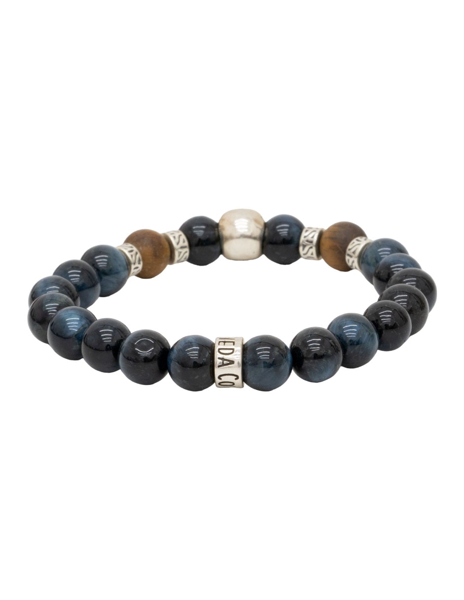 Pulsera Pineda Covalin de plata con ojo de tigre p 925 Calavera con acabado mate 3