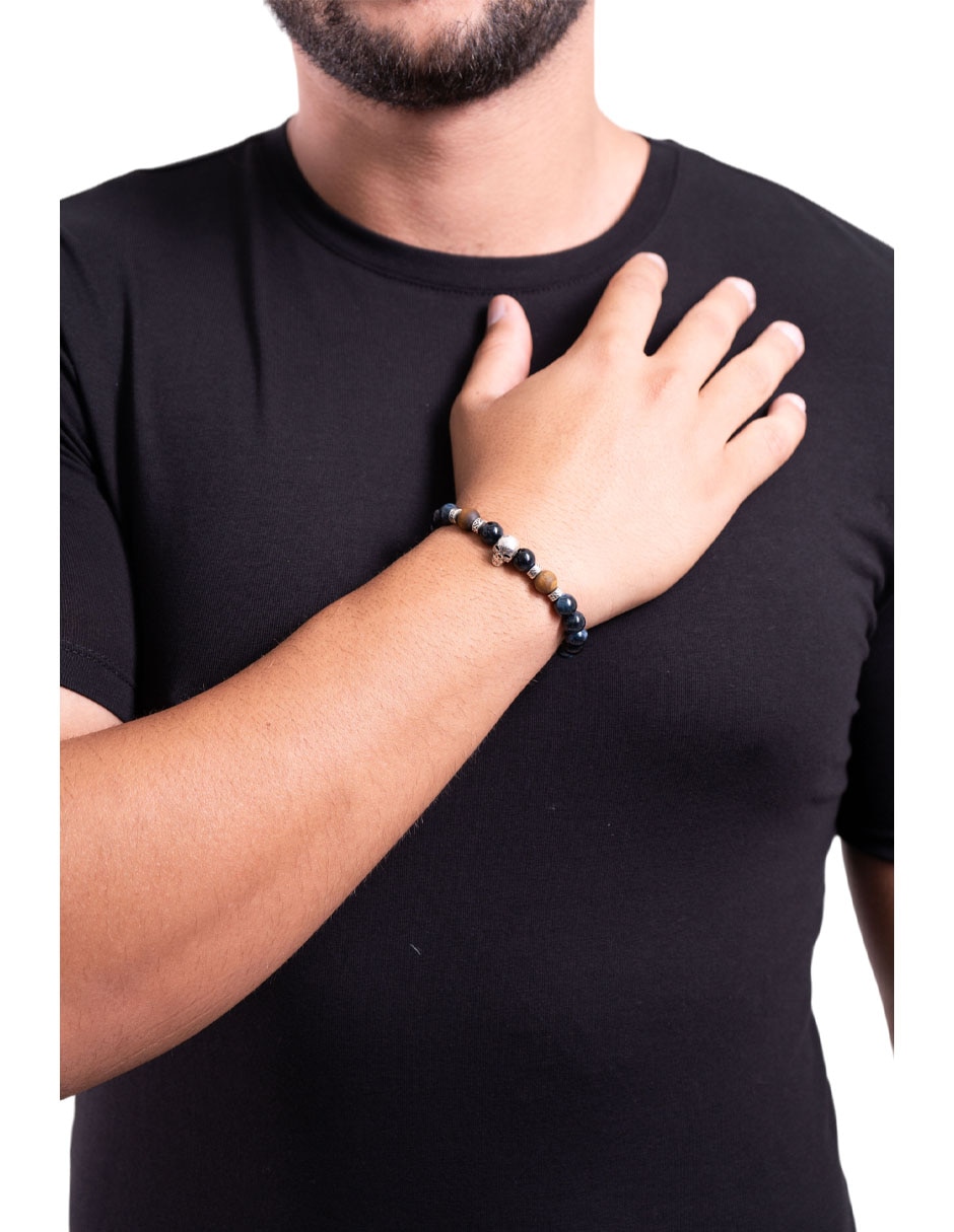 Pulsera Pineda Covalin de plata con ojo de tigre p 925 Calavera con acabado mate 4