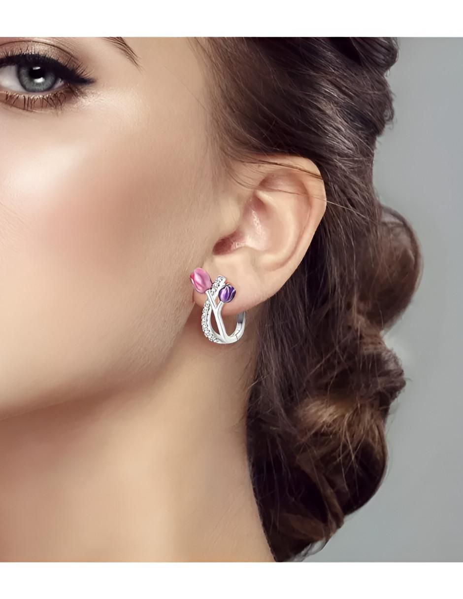 Aretes de flor de plata P 925 con acabado pavé