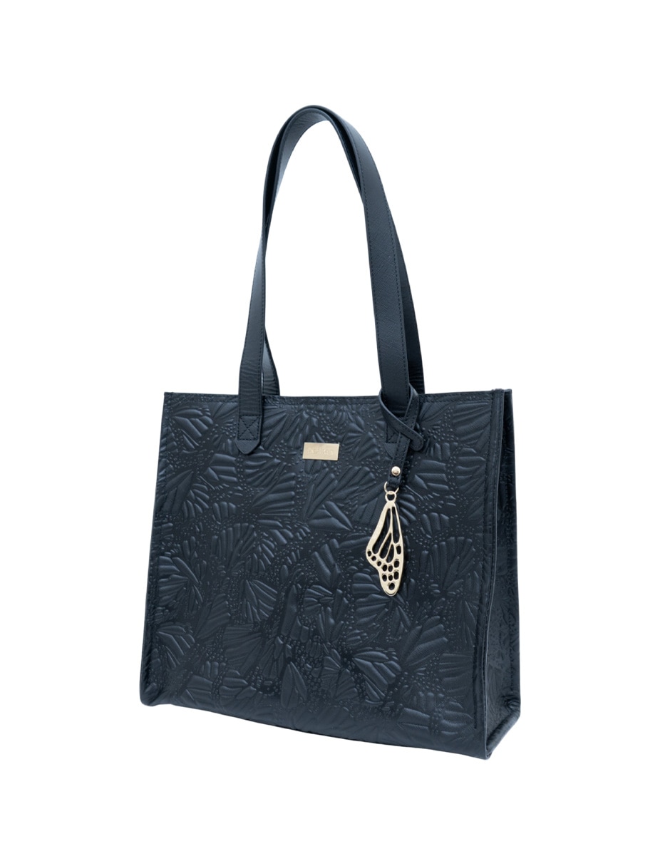 Bolsa tote Grabado Mariposa de piel para mujer 5
