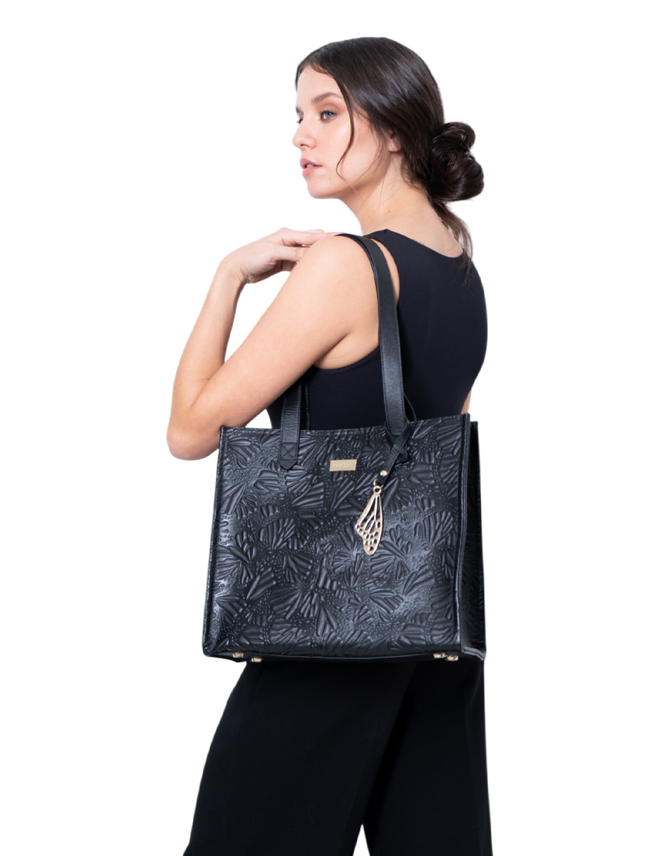 Bolsa tote Grabado Mariposa de piel para mujer 3