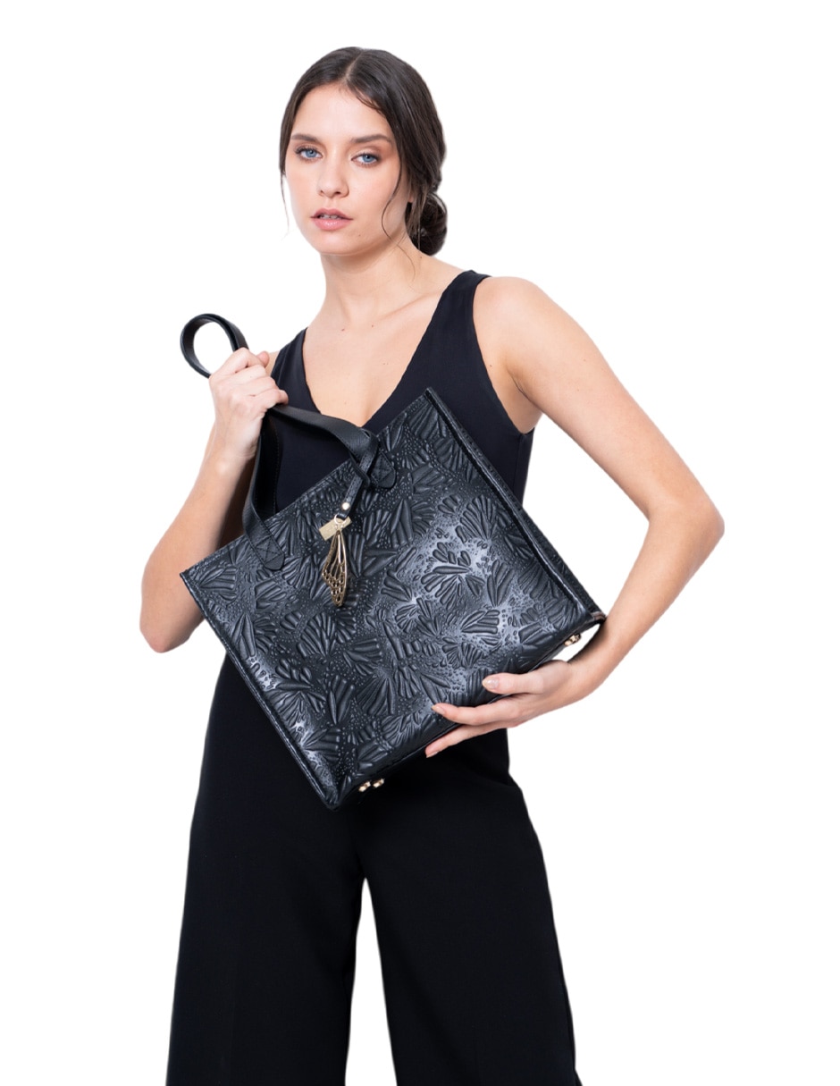 Bolsa tote Grabado Mariposa de piel para mujer 2