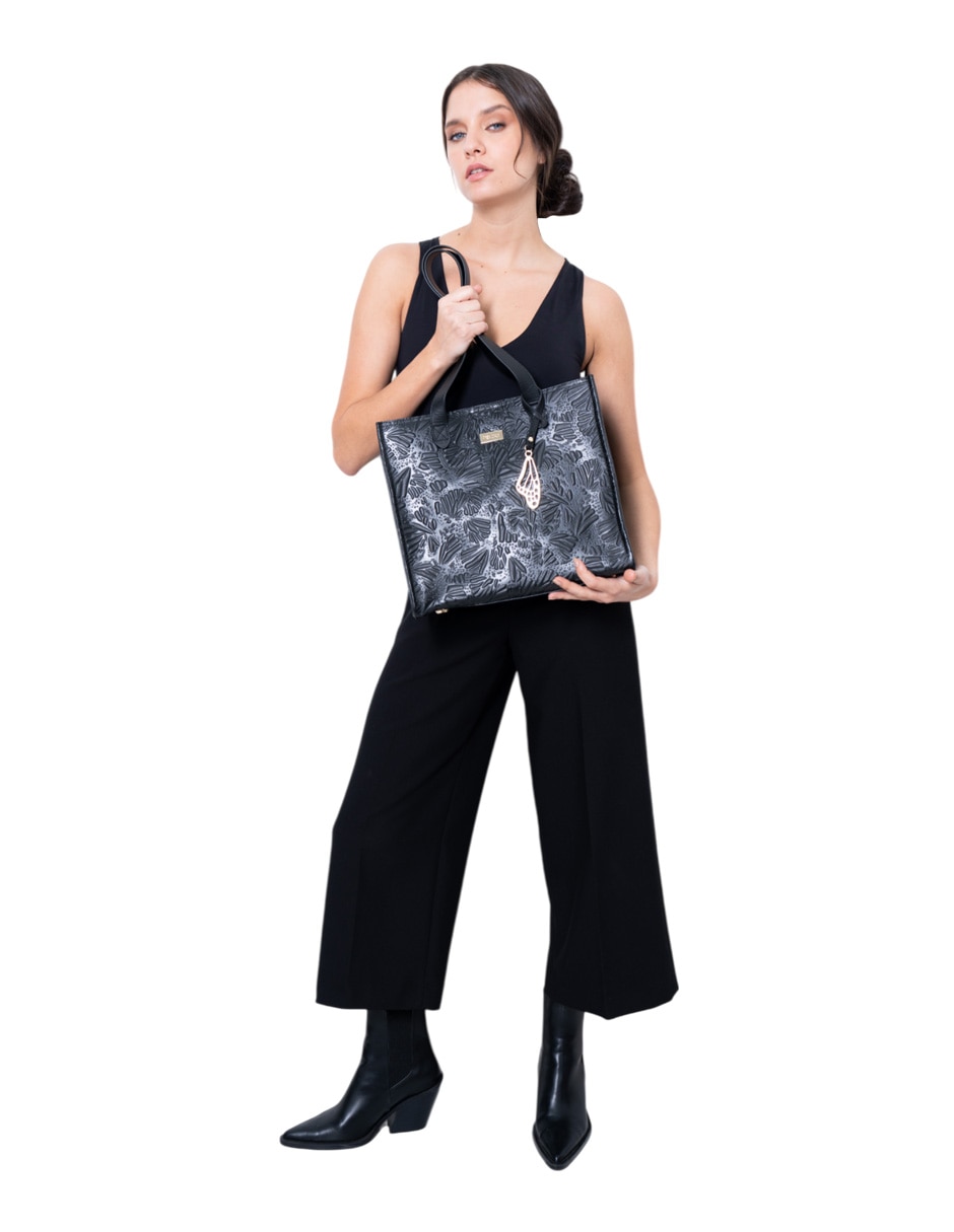 Bolsa tote Grabado Mariposa de piel para mujer 6