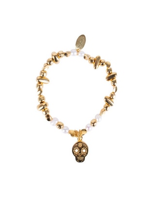 Pulsera con perla 10 K Calavera acabado liso