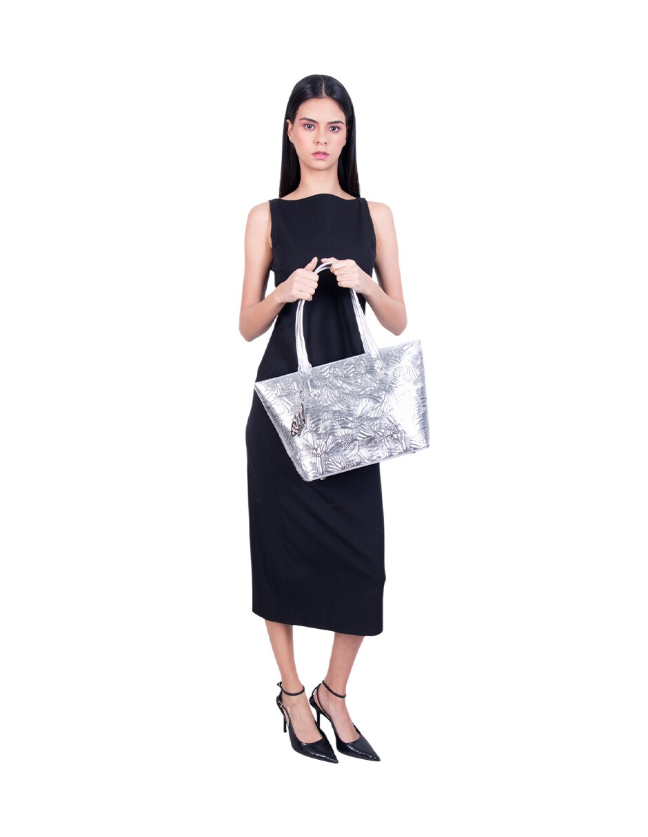 Bolsa tote Grabado Mariposa de piel para mujer 5