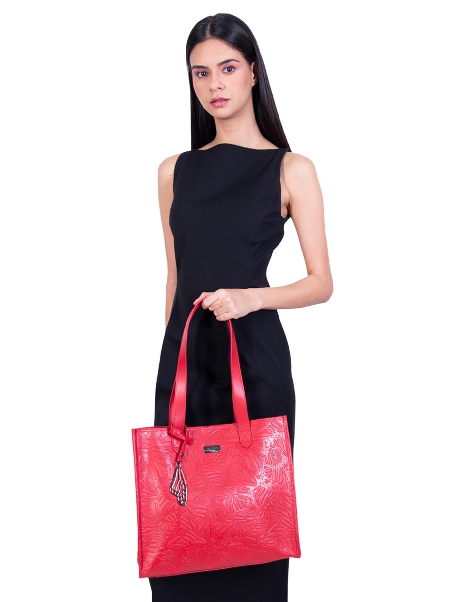 Bolsa tote Pineda Covalin Grabado Mariposa de piel para mujer
