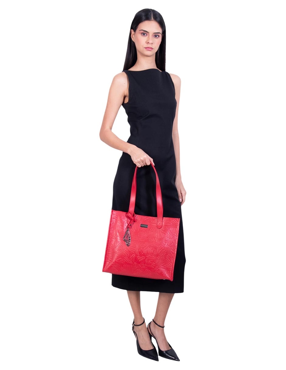 Bolsa tote Pineda Covalin Grabado Mariposa de piel para mujer