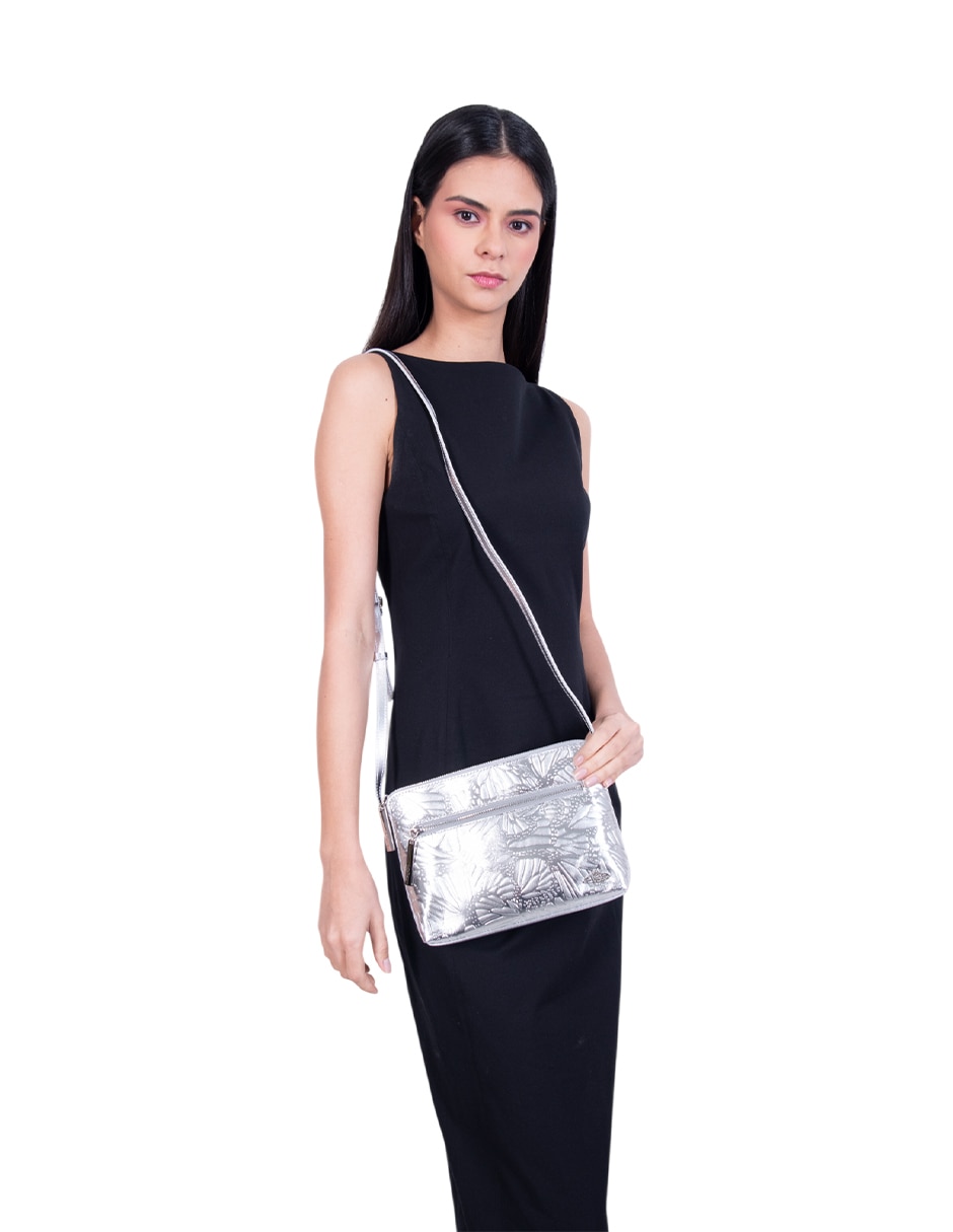 Bolsa crossbody Grabado Mariposa de piel para mujer