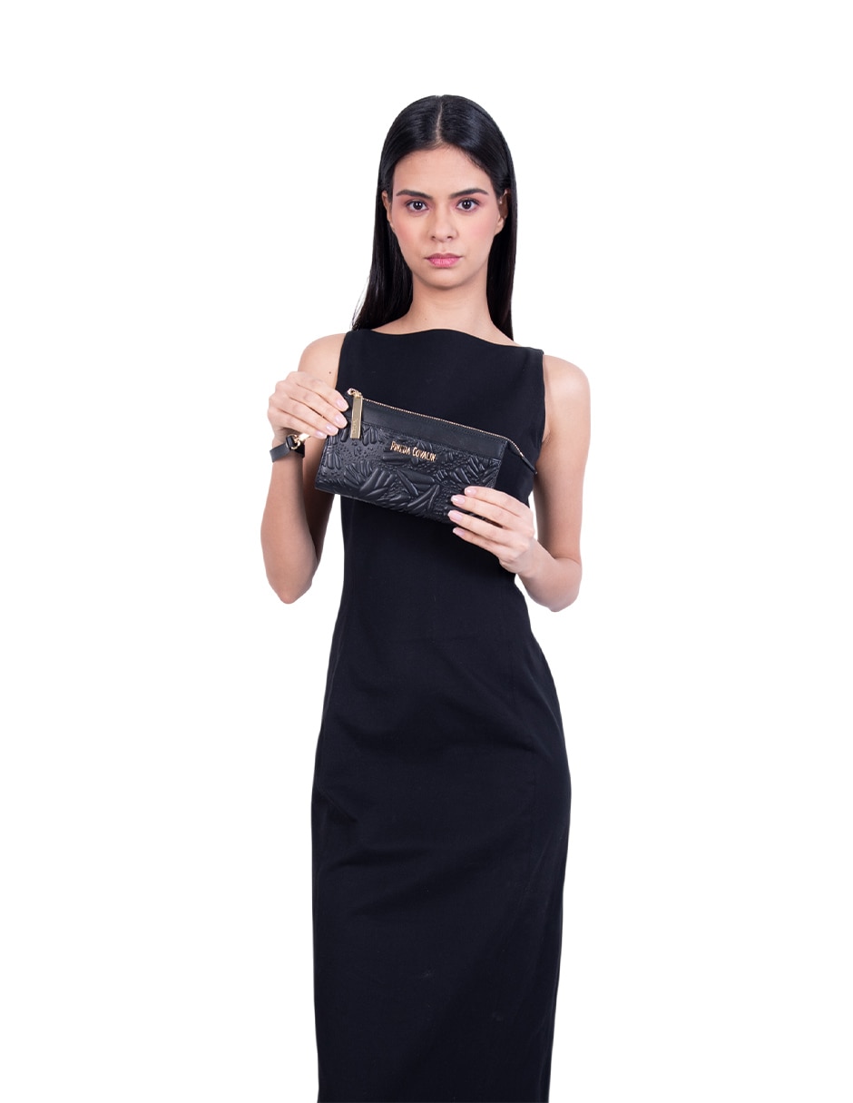 Bolsa wristlet Grabado Mariposa de piel para mujer