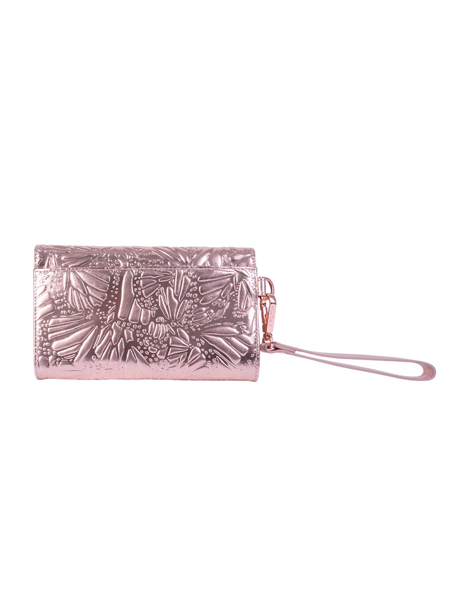 Bolsa wristlet Grabado Mariposa de piel para mujer