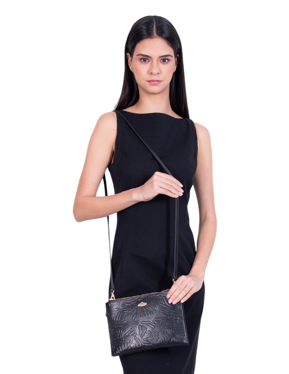 Bolsa crossbody Grabado Mariposa de piel para mujer