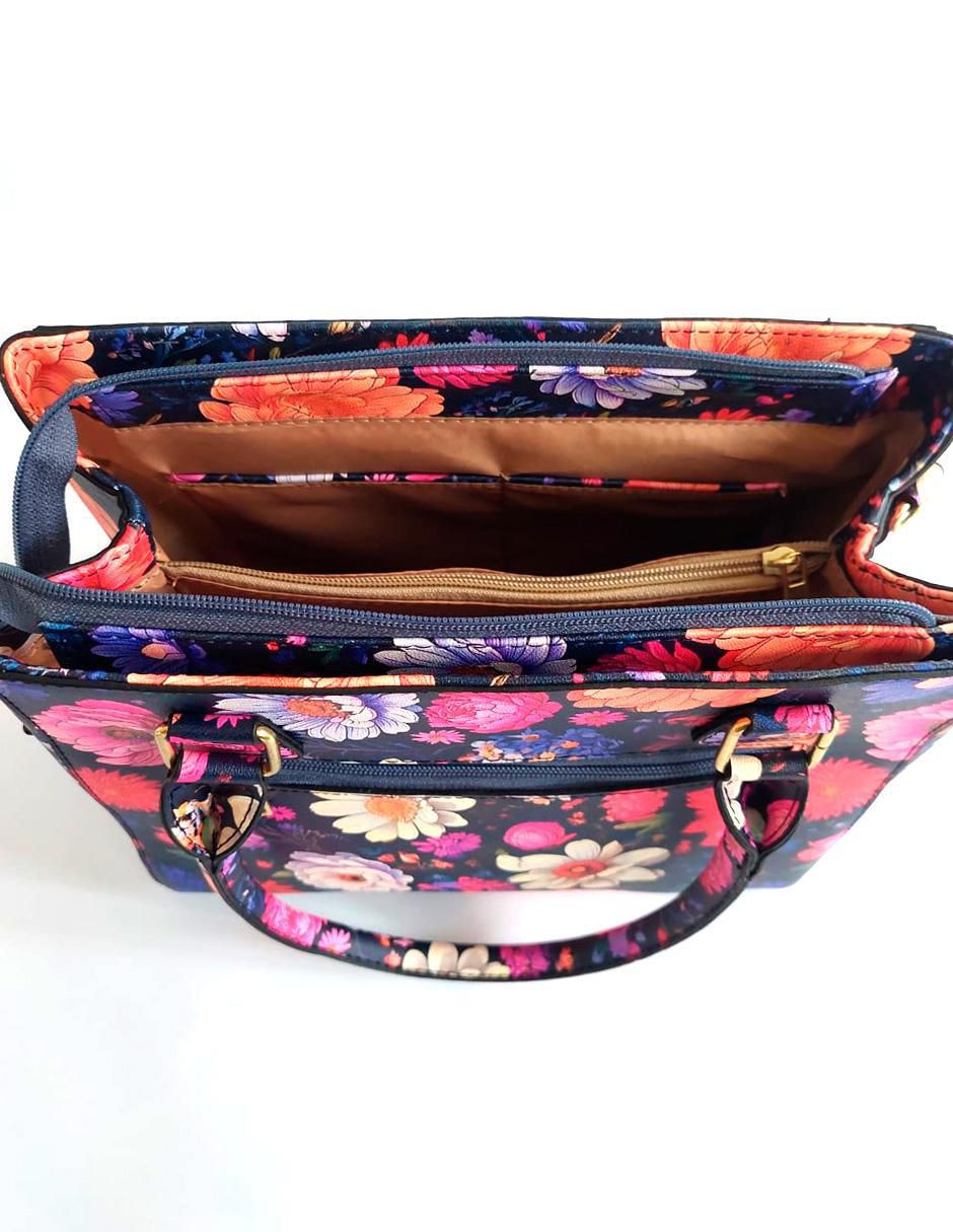 Bolsa satchel Flores de piel vegana para mujer