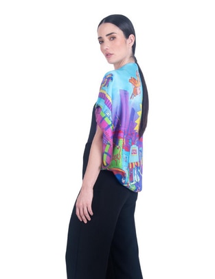 Mascada con estampado gráfico de seda para mujer 1