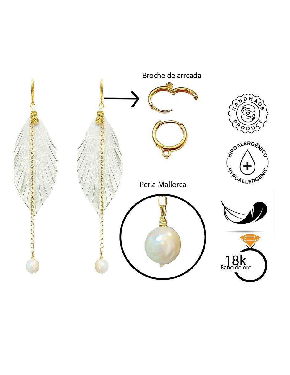 Set de aretes de pluma con acabado baño de oro perla 2