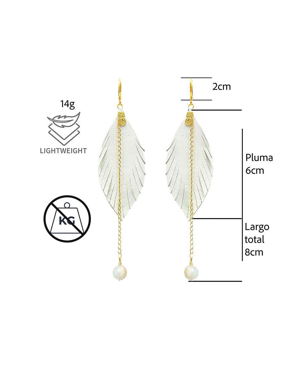 Set de aretes de pluma con acabado baño de oro perla 3