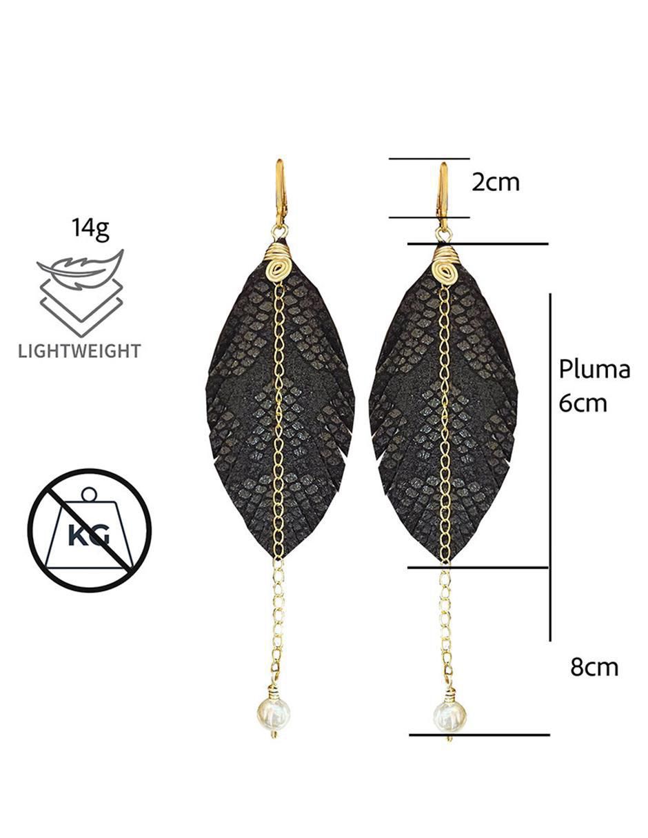 Set de aretes de pluma con acabado baño de oro perla 2
