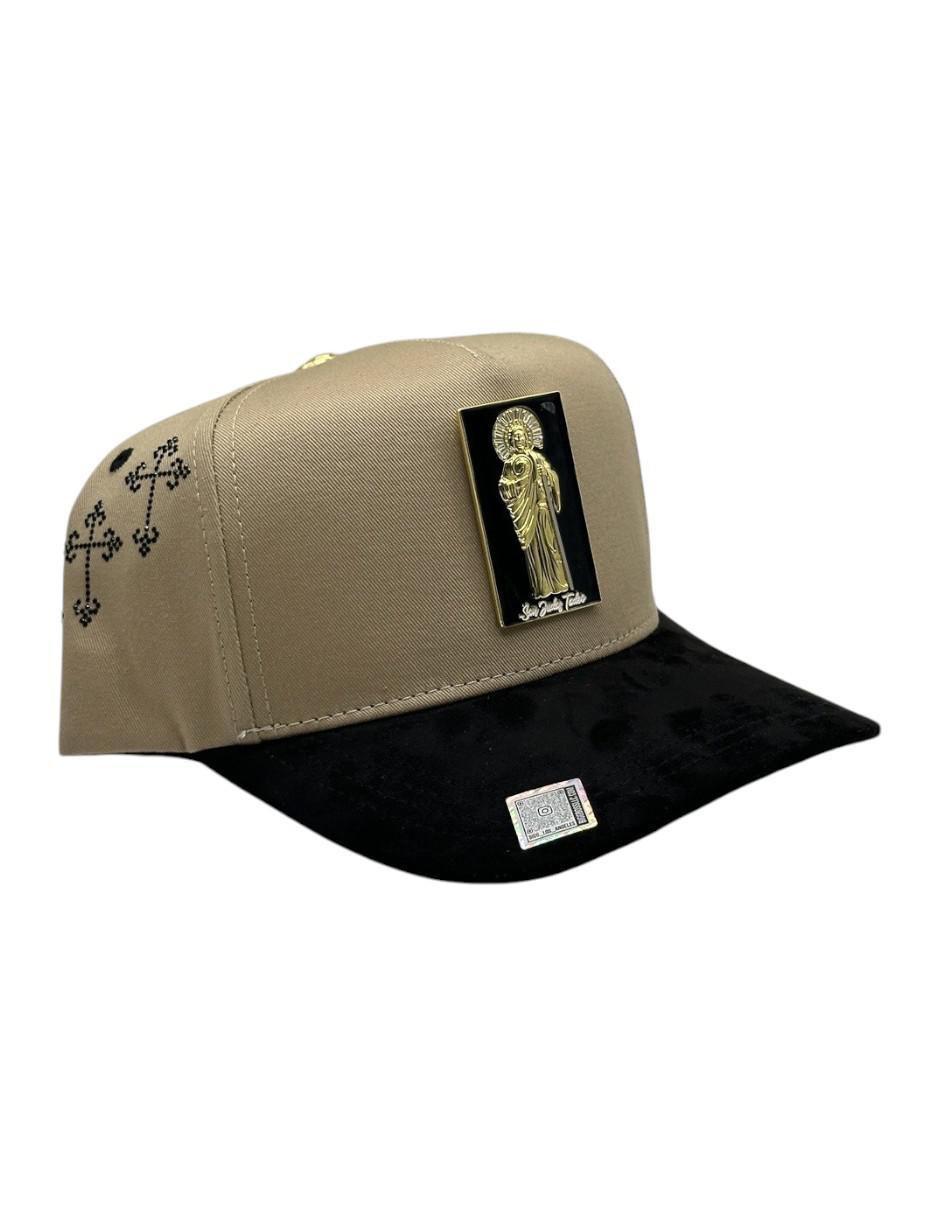 Gorra visera curva snapback casual Big Boss San Judas beige placa para hombre