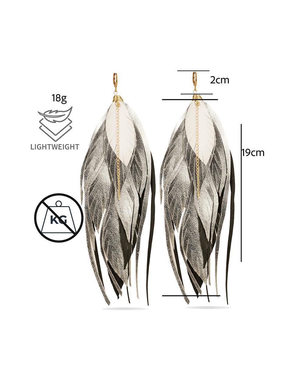 Aretes de pluma de piel 18 K con acabado baño de oro 6