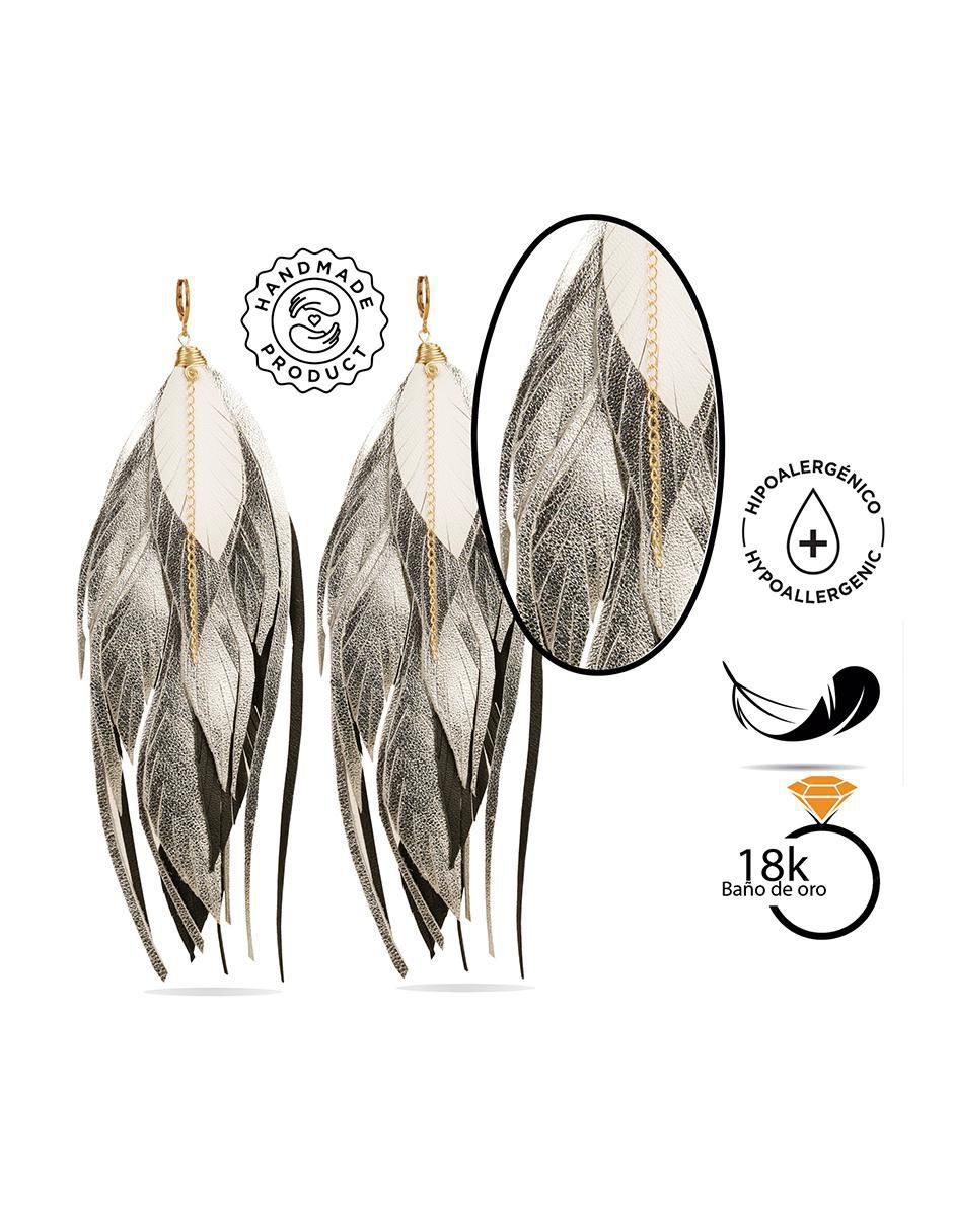 Aretes de pluma de piel 18 K con acabado baño de oro 3