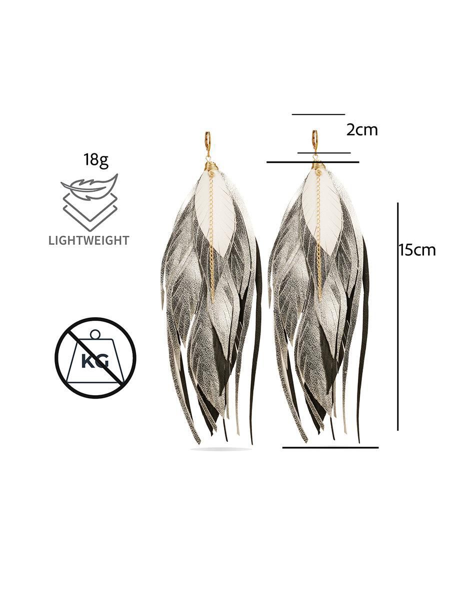 Aretes de pluma de piel 18 K con acabado baño de oro 6