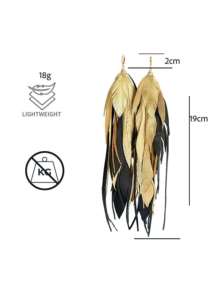 Aretes de pluma de piel 18 K con acabado baño de oro 6