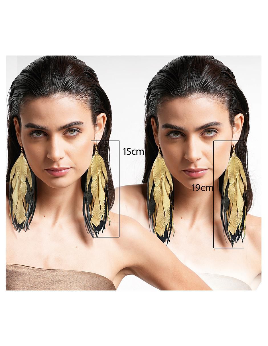 Aretes de pluma de piel 18 K con acabado baño de oro 2