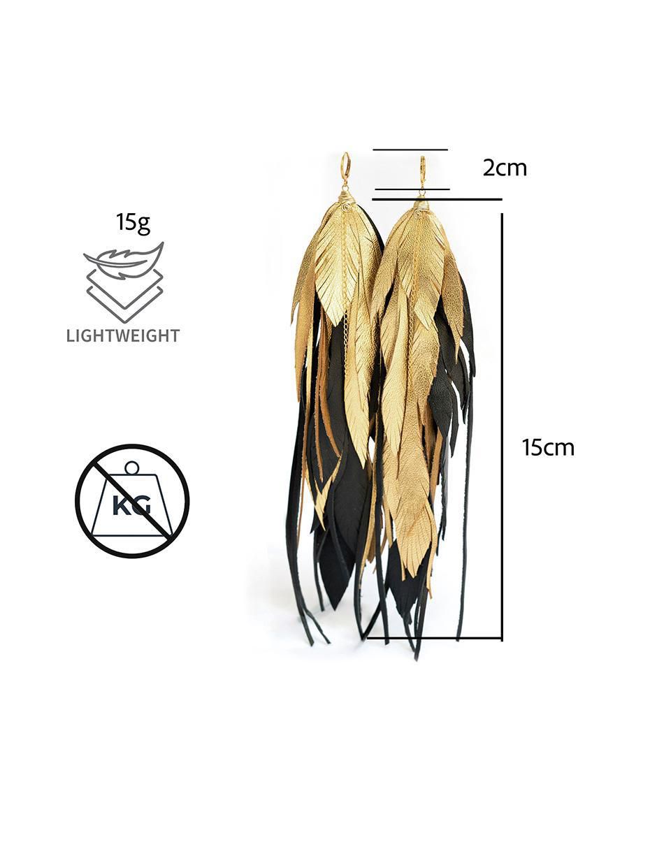 Aretes de pluma de piel 18 K con acabado baño de oro 6