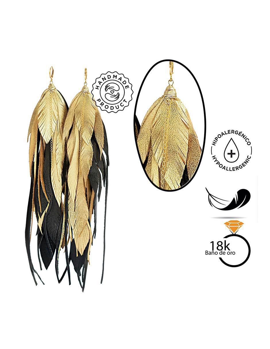 Aretes de pluma de piel 18 K con acabado baño de oro 4