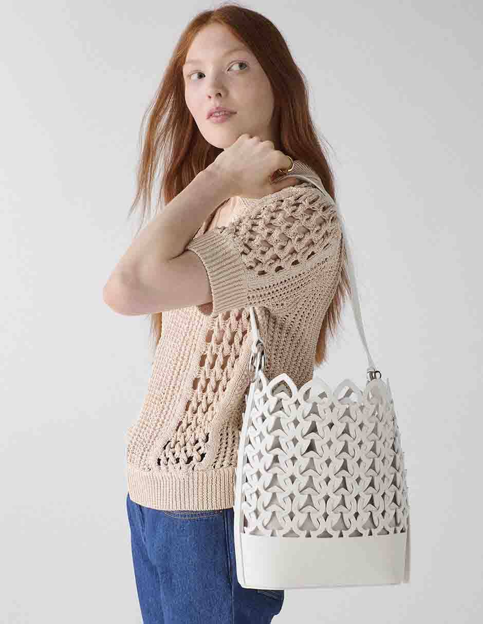 Bolsa bucket Halo de cuero para mujer 6