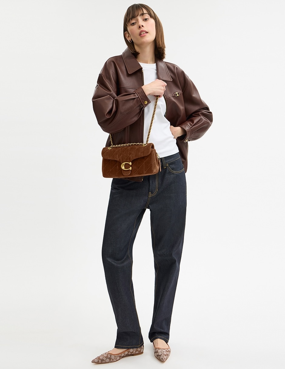 Bolsa shoulder Quilted Suede de piel para mujer