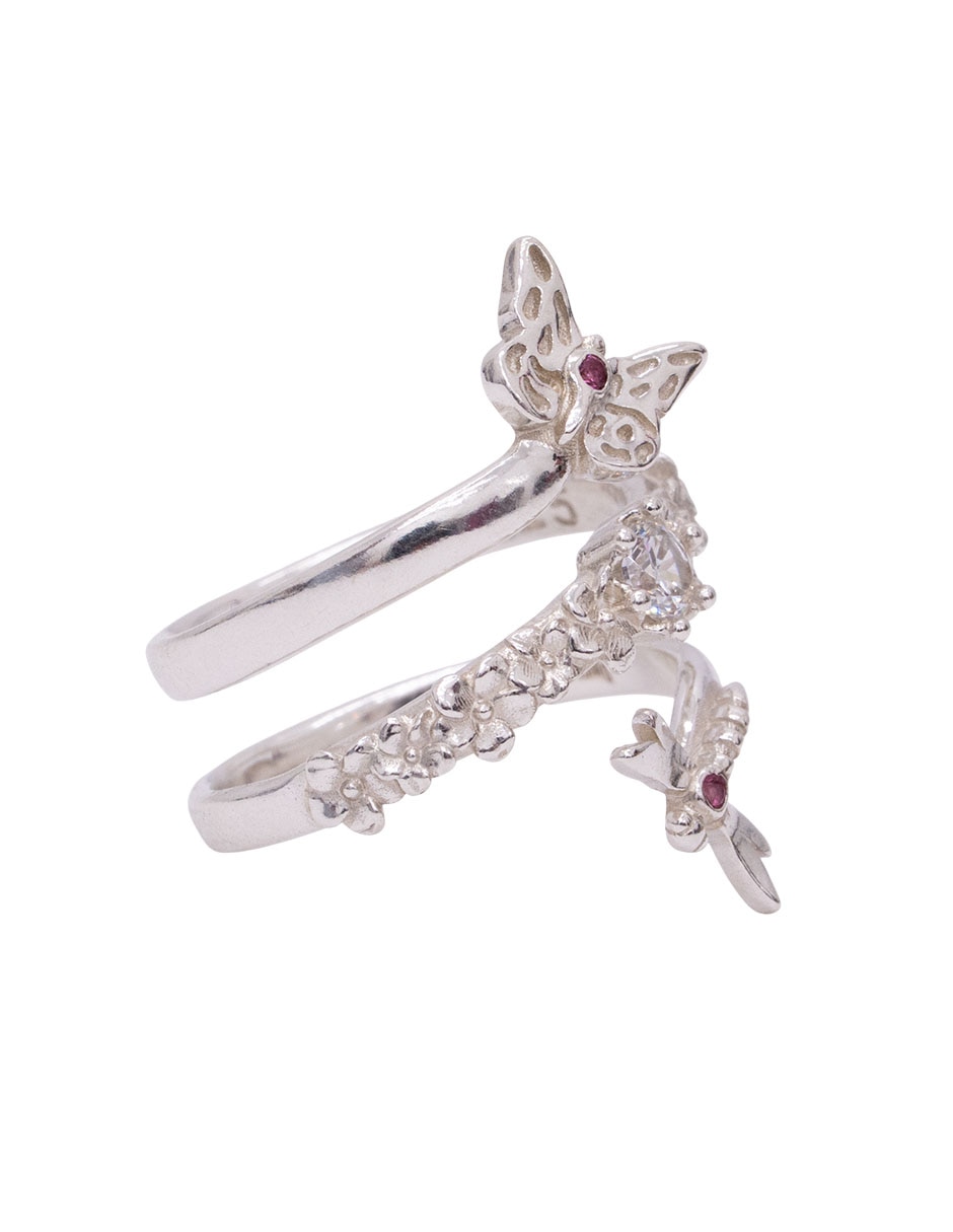 Anillo circular Mariposa P 925 de plata cristal liso Anillo circular Mariposa P 925 de plata cristal liso