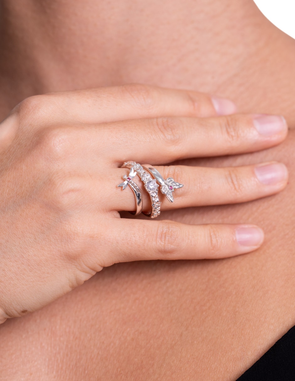 Anillo circular Mariposa P 925 de plata cristal liso 4