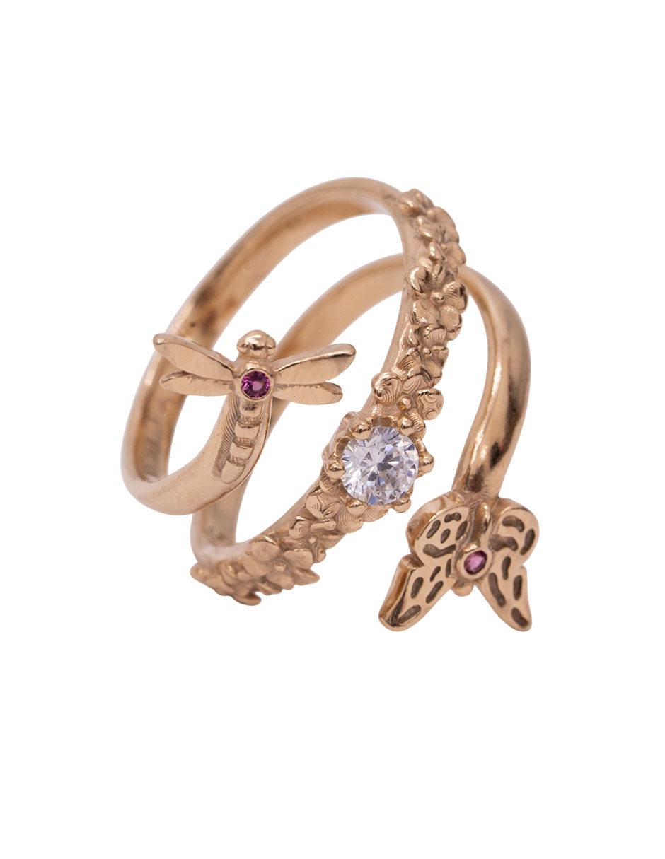 Anillo circular Mariposa 10 k cristal baño de oro
