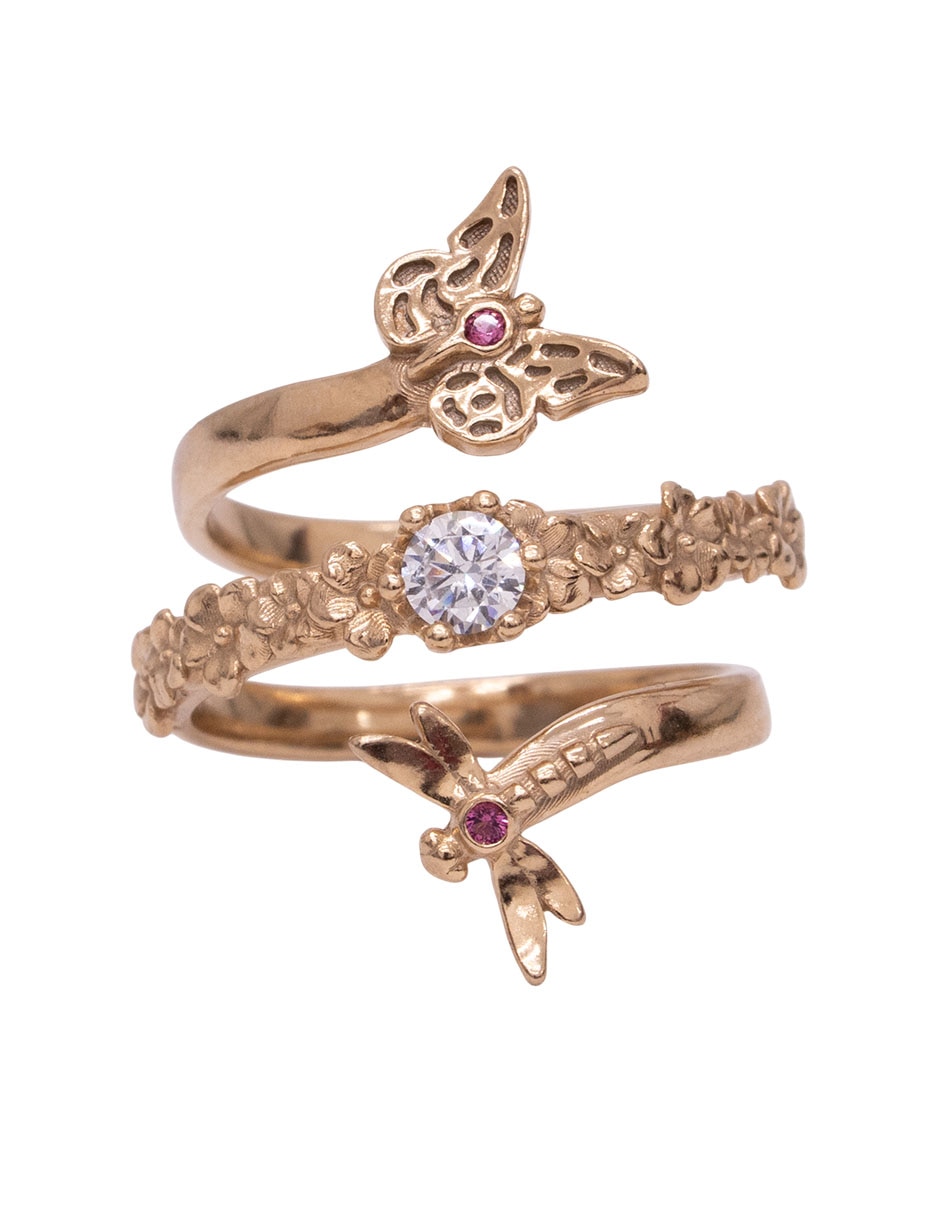 Anillo circular Mariposa 10 k cristal baño de oro 4
