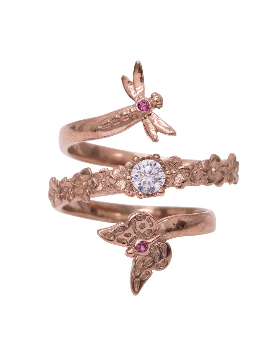 Anillo circular Mariposa 10 k cristal baño de oro rosa 5