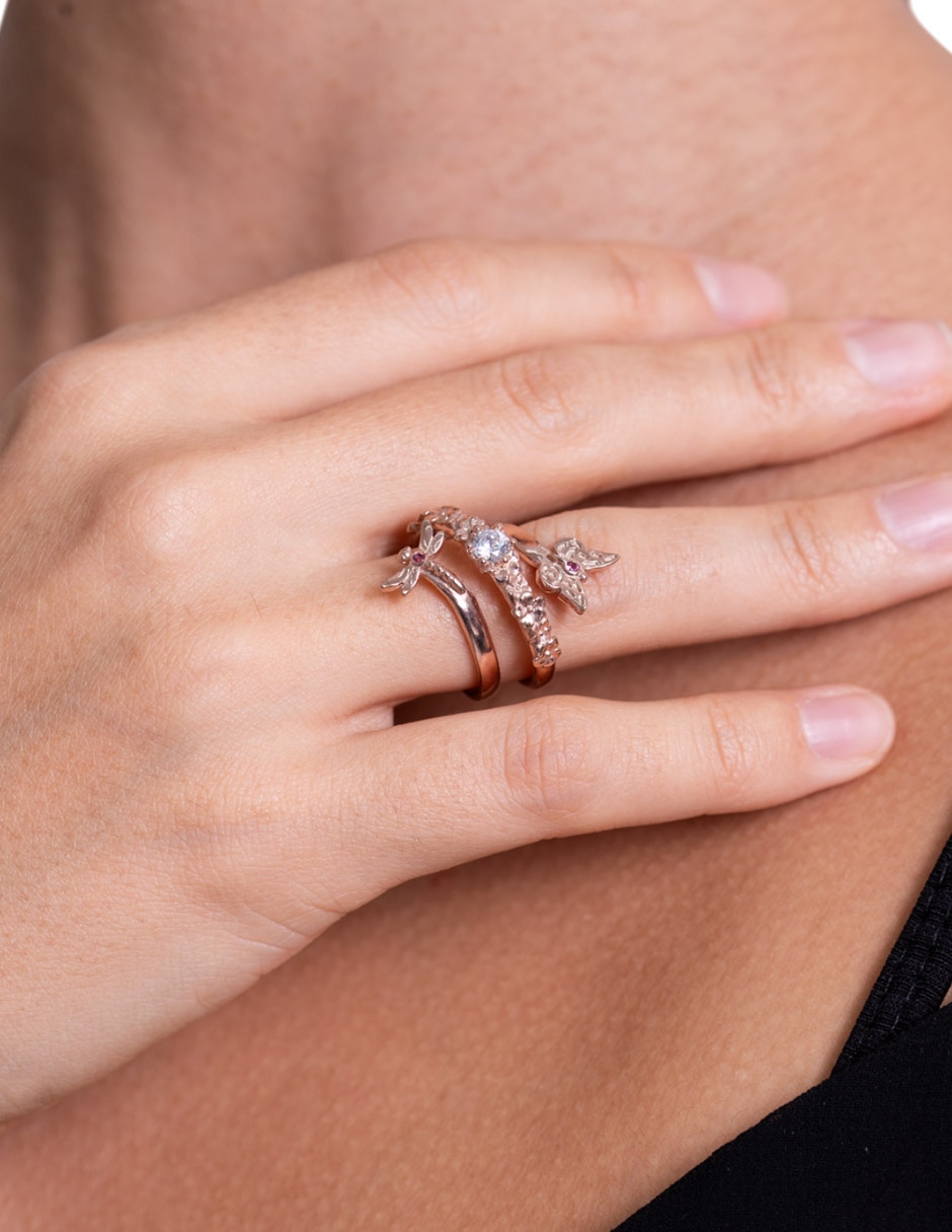Anillo circular Mariposa 10 k cristal baño de oro rosa