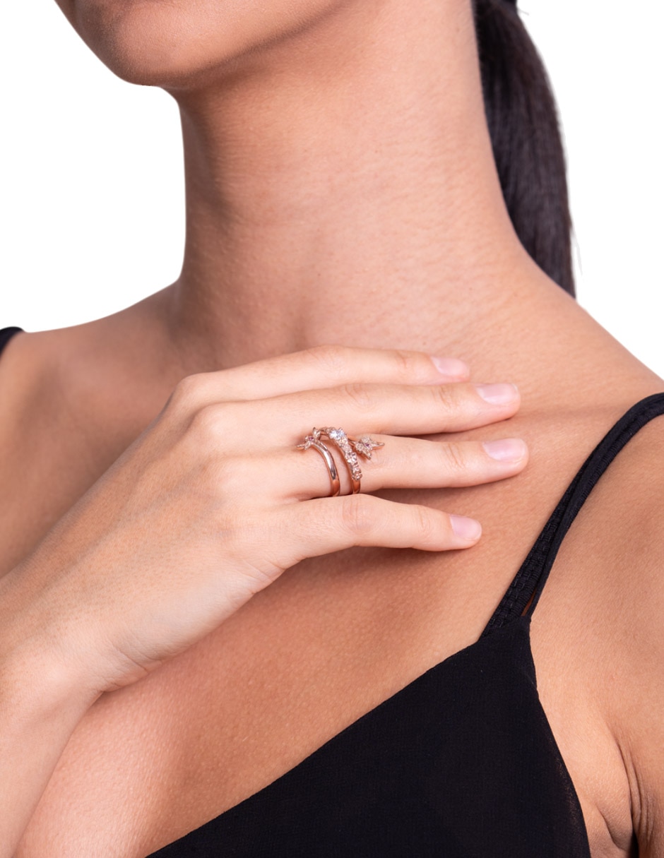 Anillo circular Mariposa 10 k cristal baño de oro rosa
