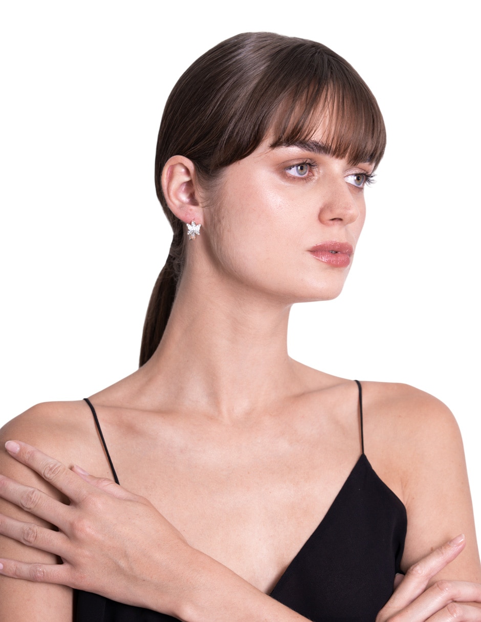 Aretes ovalados de plata con acabado brillante cristal 4