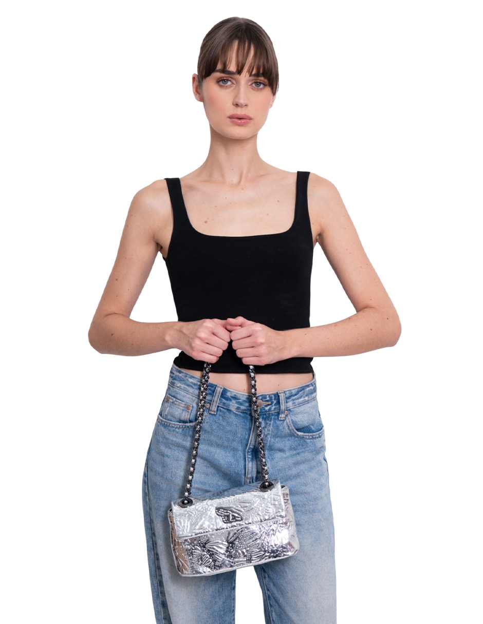 Bolsa crossbody Grabado Mariposa de piel para mujer