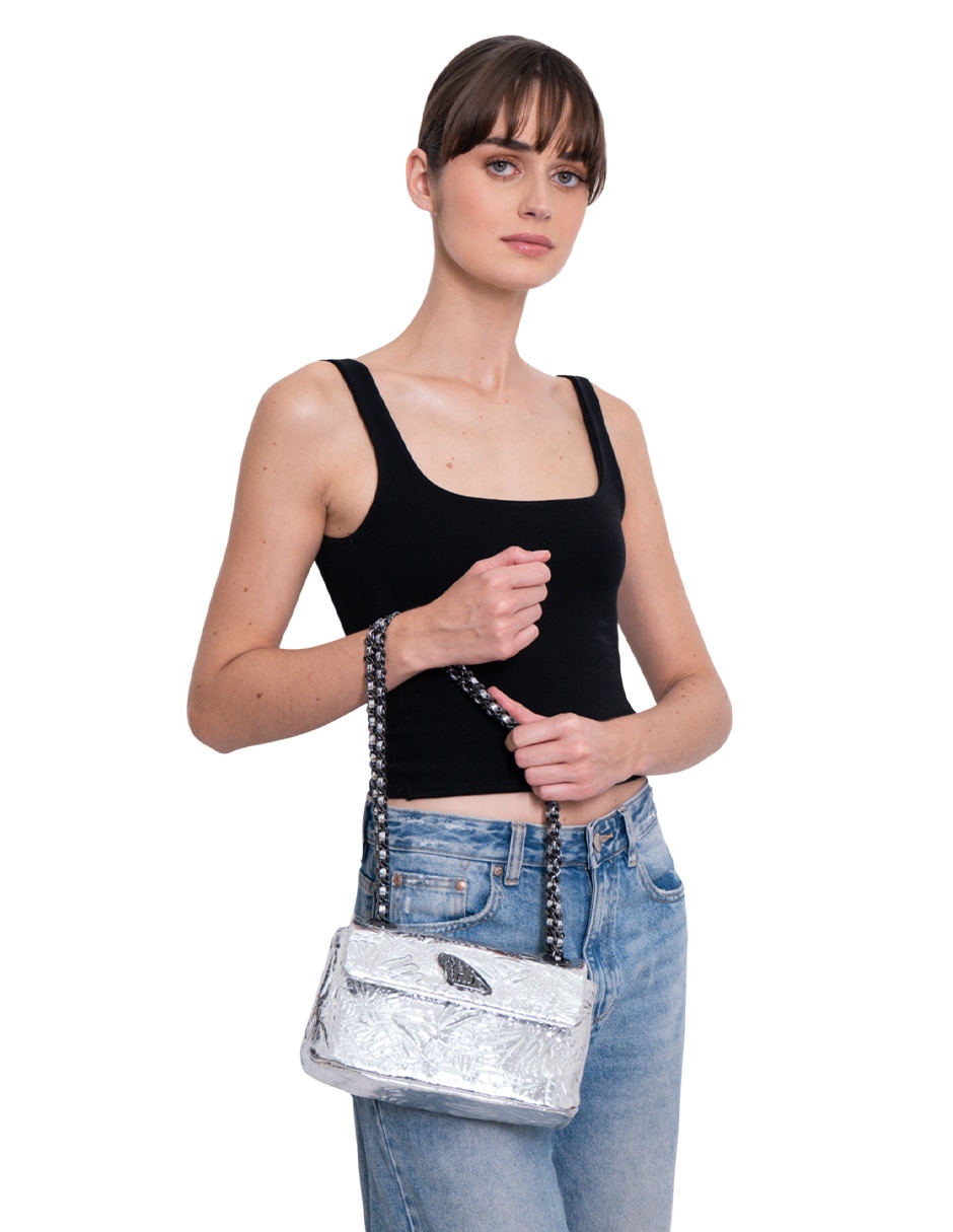 Bolsa crossbody Grabado Mariposa de piel para mujer