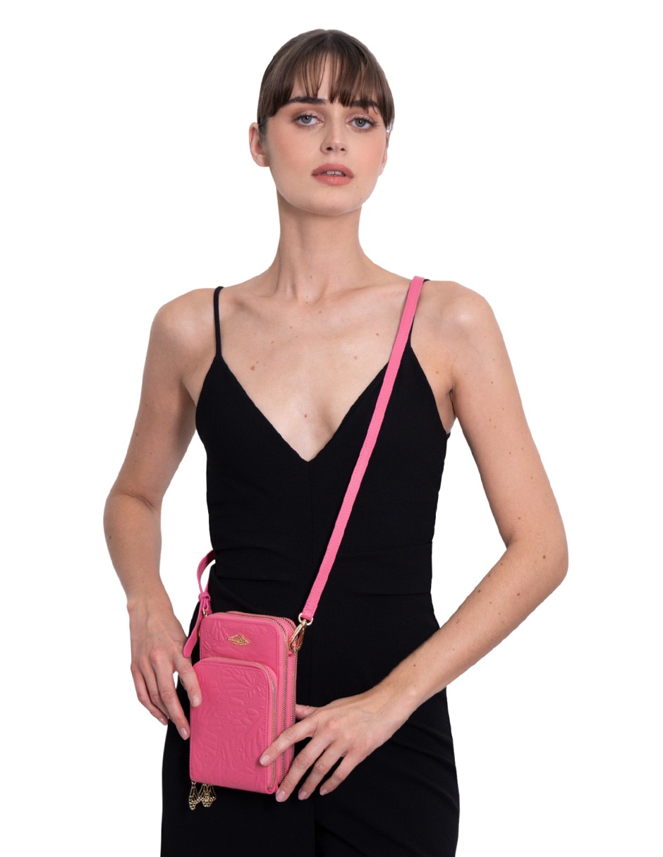 Bolsa crossbody Grabado Mariposa de piel para mujer
