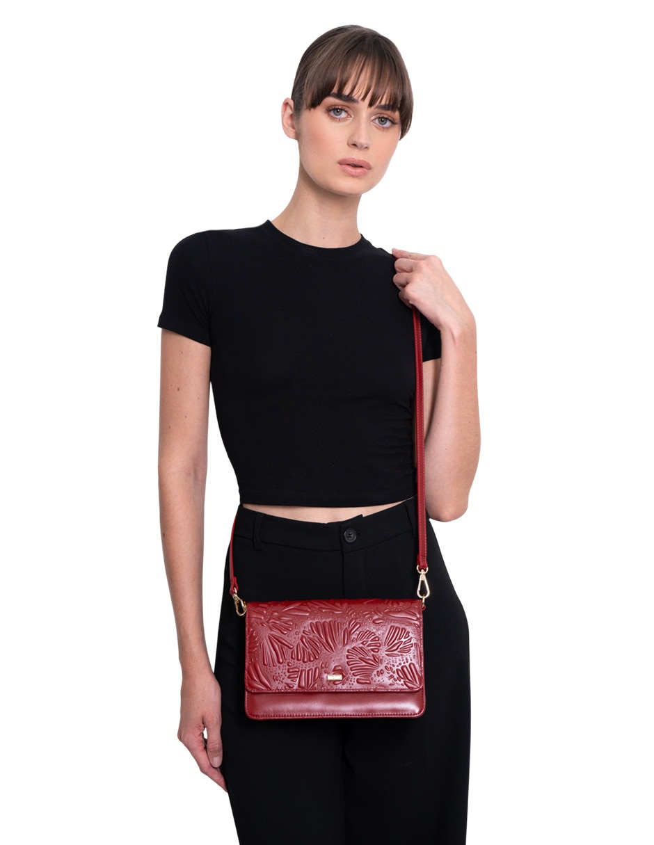 Bolsa crossbody Grabado Mariposa de piel para mujer