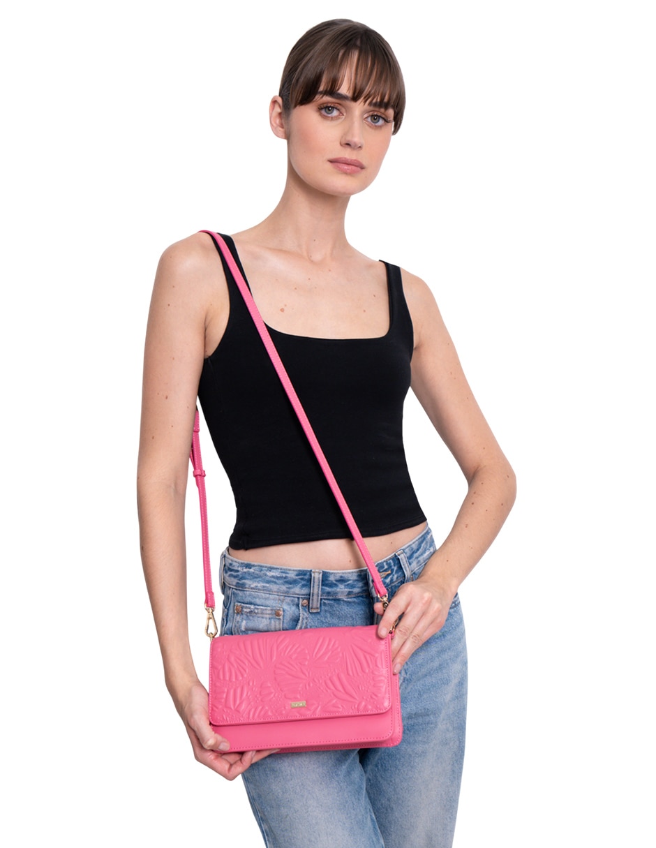 Bolsa crossbody Grabado Mariposa de piel para mujer