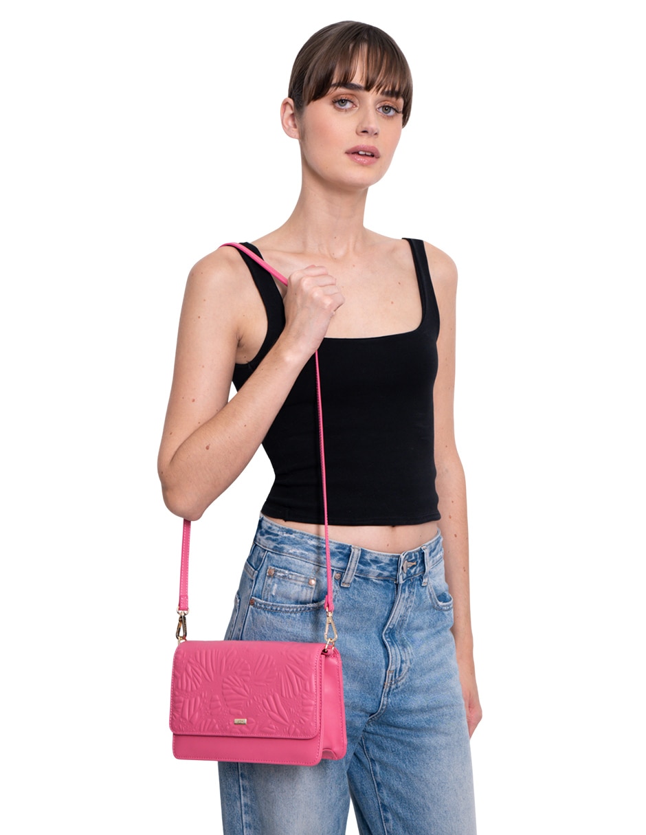 Bolsa crossbody Grabado Mariposa de piel para mujer
