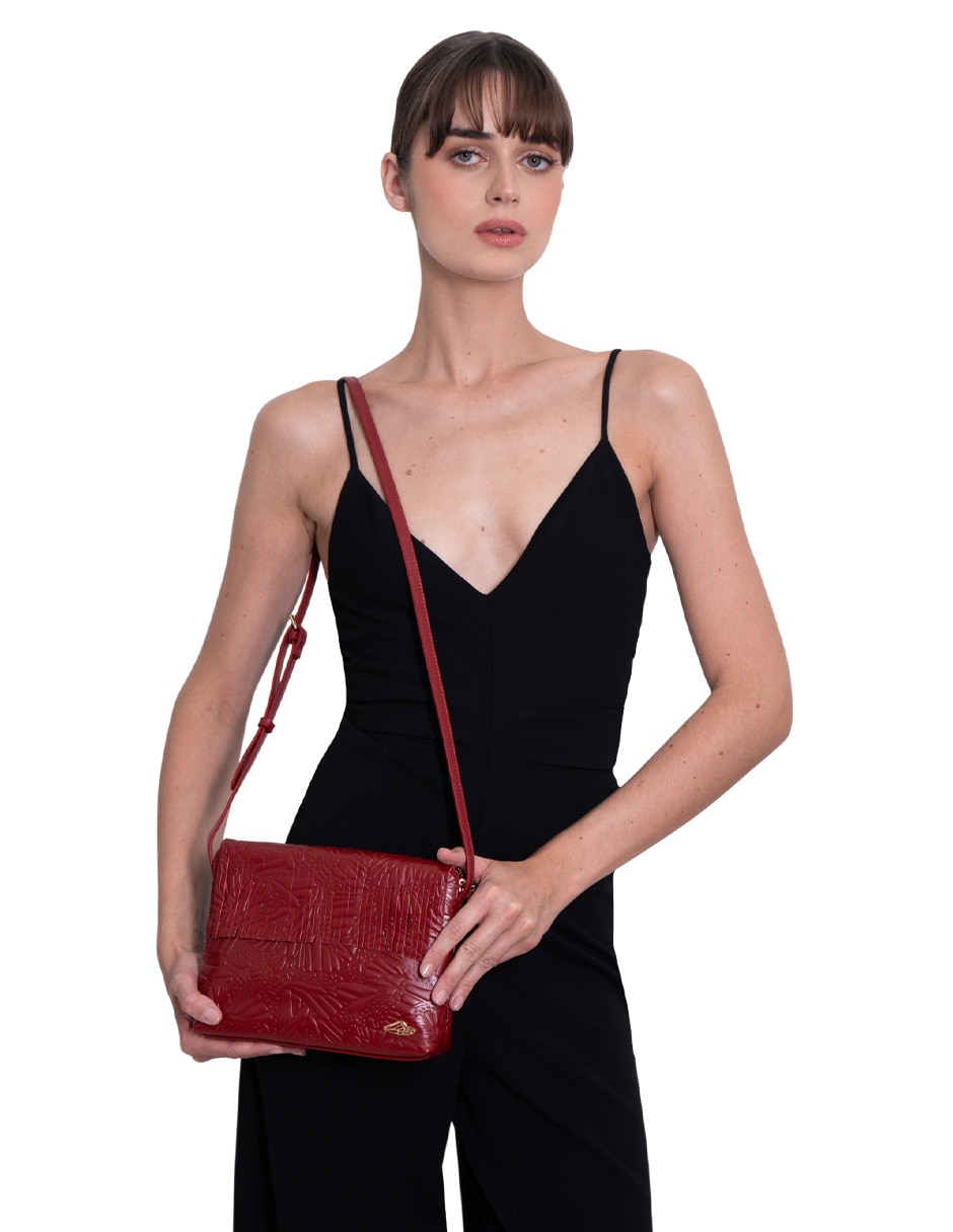 Bolsa crossbody Grabado Mariposa de piel para mujer